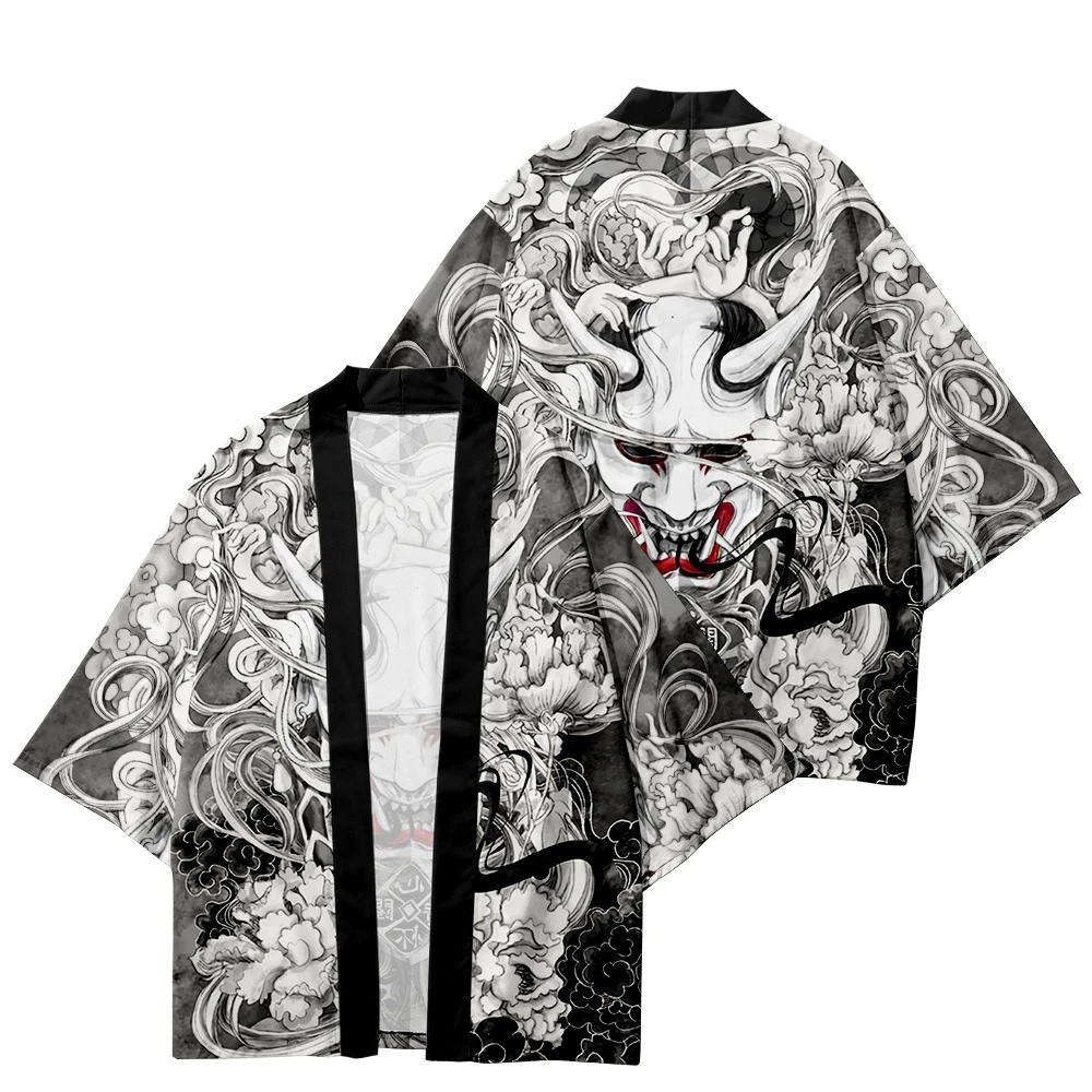 Demon Print Samurai Shirt Clot - Asian Cosplay Anime ulasan dan harga